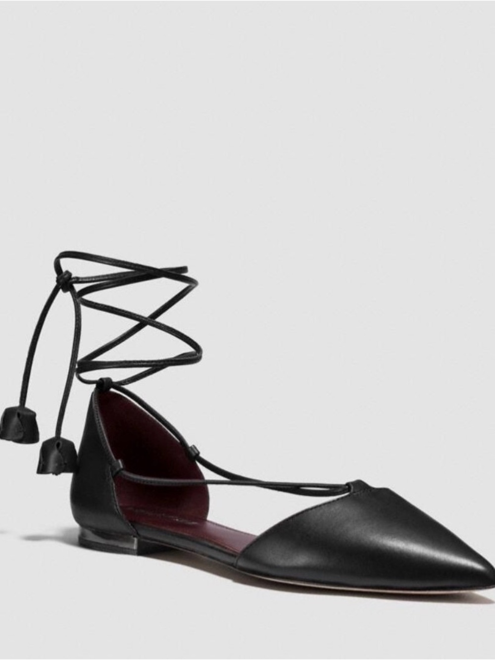 Coach Black Pointed Leather Lace-Up D'Orsay Flat